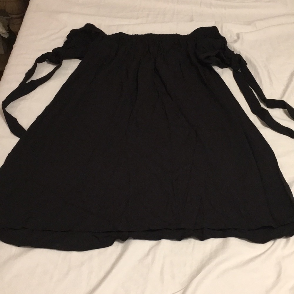 OTS dress. Black with tied sleeve detail.